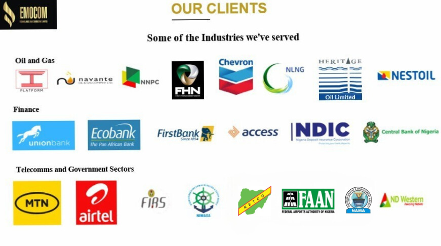 EMOCOM Major Clients - Oil & Gas, Finance, Telecommunications